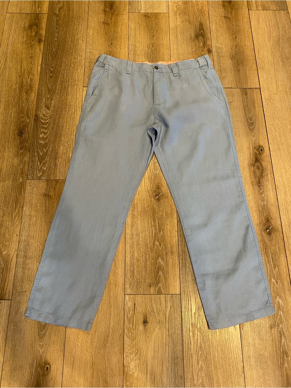 The Territory Ahead Men's 100% Linen Pants 36x30 Blue Flat Front Travel T1591